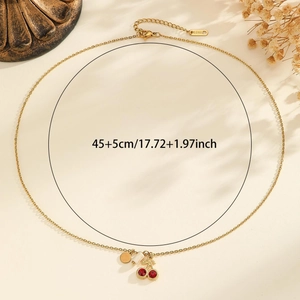Detail of cherry pendant necklace with adjustable 45+5cm stainless steel chain