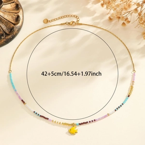 Bohemian colorful beaded necklace with golden fish pendant and starfish charms
