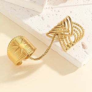 Vintage gold stainless steel star chain ring set with multi-layer hollowed design
