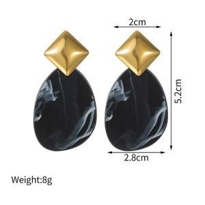 Acrylic geometric drop earrings with marble pattern and gold diamond-shaped studs