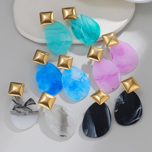 Set of five colorful geometric acrylic drop earrings with elegant marble pattern texture
