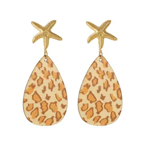 Orecchini a Pendente Bohemien a Forma di Stella Marina e Goccia d'Acqua Leopardati in Lega di Acciaio Inossidabile per Donna