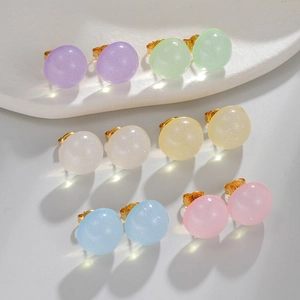 Colorful round resin stud earrings set with macaron candy colors and golden posts