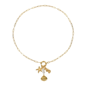 Goldene Halskette mit Seestern und Muschel Anhänger, Büroklammerkette und OT Verschluss
