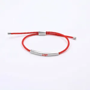 Minimalist Stainless Steel Curved Bar Braided Rope Bracelet For Men Women Adjustable Cord Hand-Woven Couple Hand Jewelry