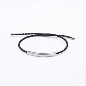 Adjustable woven rope bracelet with polished stainless steel curved bar for couples