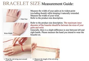 Detailed bracelet size guide with step-by-step wrist and palm measurement instructions