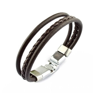 Retro Men Leather Bracelet Braided Multi Layer Cowhide Wristband Stainless Steel Buckle Casual Punk Jewelry For Daily Wear