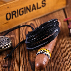 Handmade black multilayer leather bracelet for men and women with woven vintage design