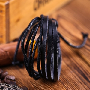 Handmade multilayer black leather woven bracelet for men and women in vintage style