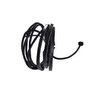 Handmade multi-layer black genuine leather braided rope bracelet for men and women