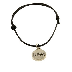 Minimalist figure skating charm bracelet with silver pendant on adjustable black cord