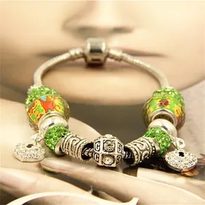 Bracelet à Perles DIY Style Occidental Alliage Strass Pendentif Coeur Perles en Verre Chaîne Serpent Bijoux Femme Cadeau Fête