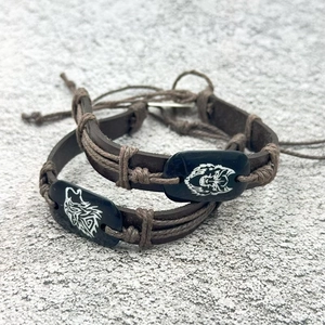 Vintage Cowhide Leather Braided Bracelet For Men Women Wolf Lion Head Totem Adjustable Punk Ethnic Tribal Style Handmade Jewelry