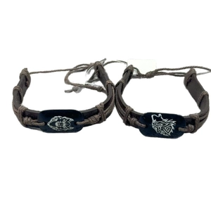 Retro braided leather bracelet set featuring tribal wolf head totems and adjustable cords