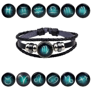 Bracelet constellation en cuir tressé multicouche avec pendentif en verre lumineux