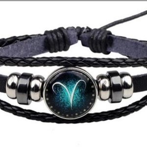 Luminous Aries constellation multilayer braided leather bracelet with blue star glass charm