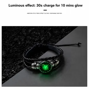 Luminous Aries zodiac multi-layer woven leather bracelet featuring glow in the dark charm