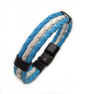 Argentina flag theme sky blue and white braided leather sports bracelet with buckle