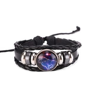 Bracelet multicouche en cuir avec breloque zodiacale lumineuse en verre pour hommes et femmes