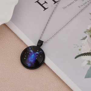 12 Constellation Luminous Pendant Necklace Glow In The Dark Glass Alloy Stainless Steel Chain Zodiac Galaxy Jewelry Gift