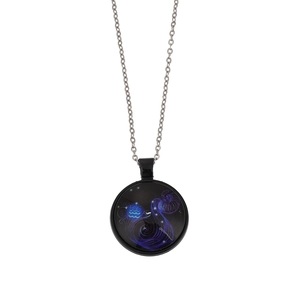 Luminous constellation zodiac pendant necklace with glowing blue spiral galaxy design