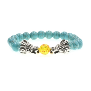 Natural Stone Dragon Bracelet Handmade Beaded Tiger Eye Turquoise Double Dragon Power Fashion Jewelry Elastic Rope Wristband