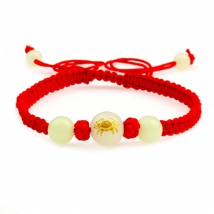 Handmade Woven Red Rope Bracelet With Luminous Zodiac Stone Beads Adjustable Braided String Bracelet For Women Men Jewelry Gift