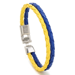 Ukrainian Flag Color Woven Artificial Leather Bracelet For Men Women Braided Blue Yellow National Style Casual Jewelry Wristband