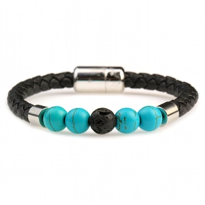 Bracelet en Cuir Tressé Sept Chakras Pierre de Lave pour Hommes Femmes Énergie Pierre Naturelle Fermoir Magnétique Bijoux de Main