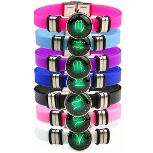 Adjustable 12 Zodiac Signs Luminous Silicone Stainless Steel Bracelet For Men Women Glow In The Dark Constellation Jewelry Gift