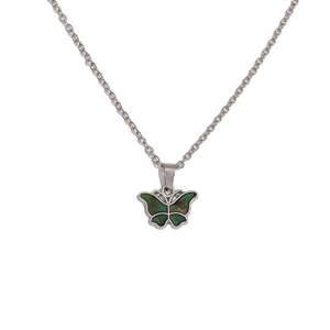 Women's butterfly color-changing pendant necklace with silver stainless steel O-chain