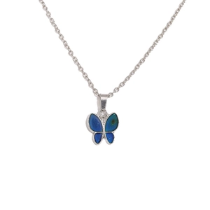 Minimalist stainless steel O-chain necklace featuring a blue-green gradient butterfly pendant