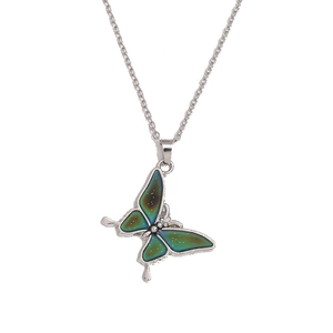 Stainless Steel Temperature Sensitive Color Changing Butterfly Pendant Necklace Mood Jewelry O-Chain For Women Sweet Gift