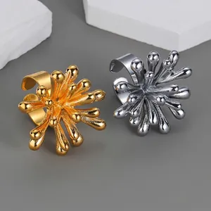 Minimalist stainless steel open rings in gold and silver with fluid coral branch design
