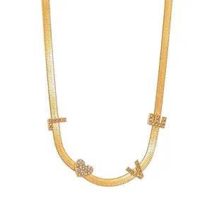 Collar con Colgante de Corazón y Letra LOVE de Acero Inoxidable Chapado en Oro Circonita Incrustada para Mujer Joyería