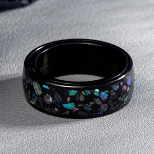 Anello rotante da 8mm in acciaio nero con intarsio in opale colorato per uomo