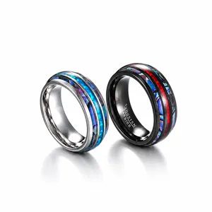 Vintage Stainless Steel Mens Ring With Abalone Shell And Carbon Fiber Inlay Electroplated Polished Band Jewelry Gift