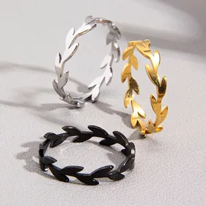 Bagues élégantes en forme de branche en acier titane, finitions or et argent