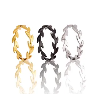 Élégante Bague en Acier Inoxydable Feuille d'Olivier pour Femme Bague Branche Ajourée Minimaliste Or Argent Noir Bijoux