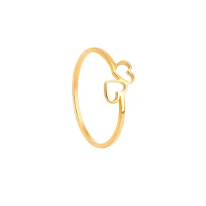 Macro shot of gold-plated heart ring featuring a double interlocking hollow heart design