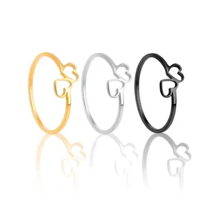 Fashion Stainless Steel Double Heart Open Ring For Women Minimalist Hollow Out Love Ring Elegant Finger Jewelry Gift