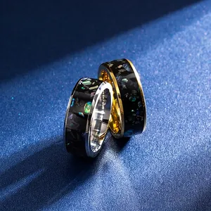 Polished 8mm galaxy opal rings in silver and gold steel finishes for men and women