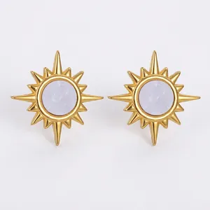 Stainless Steel Star Sun Stud Earrings Women Minimalist Geometric Eight Pointed Star Earrings Daily Jewelry Accessories Fashion Ear Studs