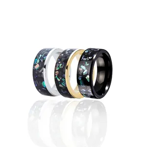 Stainless Steel Band Ring Galaxy Starry Sky Artificial Opal Inlay For Men Women Punk Personalized Jewelry Electroplated Geometric Ring