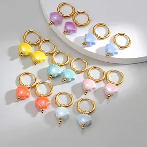 Set of 18K gold shell tassel earrings in seven gradient candy colors for women