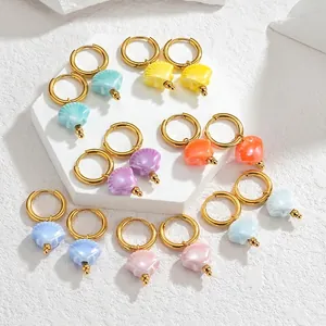 Ins style 18K gold shell tassel earrings for women in colorful ocean series candy colors