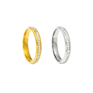 Bague éternité élégante 3mm en acier inoxydable avec zircons blancs en or et argent