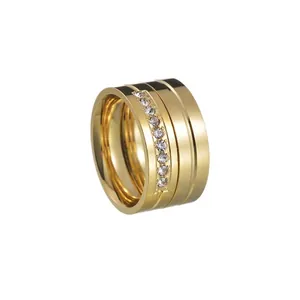 Fashion Stainless Steel Ring For Men Women Zirconia Rhinestone Inlaid Band Ring Elegant Modern Couple Jewelry No Unit