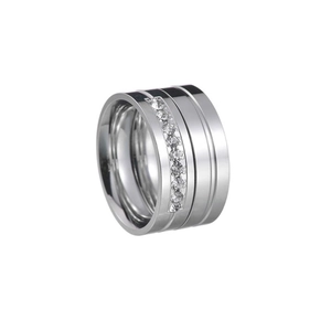 Modern 6mm stainless steel band ring with sparkling crystal inlay for men and women